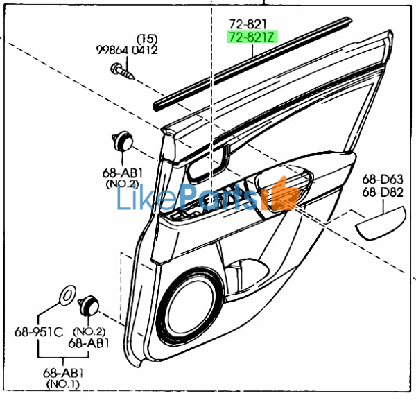 Молдинг стекла задней левой двери Mazda 3 (2003-2009)